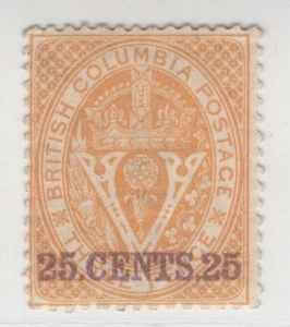 1867-1871 British Columbia #11 25c on 3d Orange, Surcharge - Seal of BC - MH OG - Picture 1 of 3