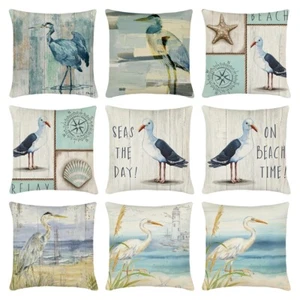 Seas The Day Throw Pillow Case Coastal Summer Beach Sea Gull Bird Cushion Covers - Picture 1 of 15