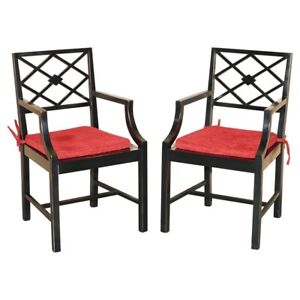 PAIR OF VINTAGE CHINESE THOMAS CHIPPENDALE STYLE EBONISED AGED SIDE CHAIRS