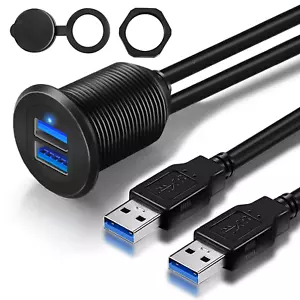 Dual Port USB 3.0 Car Mount Extension Cable Male to Female Dash Panel 1FT - Picture 1 of 12