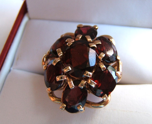 VTG 14K BLOOD RED GARNET COCKTAIL CLUSTER FILIGREE 11.2 CTS 9.9 GMS SZ ...