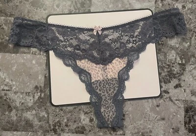 NWT VICTORIA'S SECRET DREAM ANGELS M LEOPARD FLORAL LACE MESH RARE THONG PANTIES - Image 1 of 4