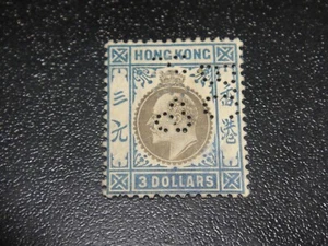 Estampilla de Hong Kong 1904 Sc#106 $3 King Edward HSBC Perfin en estado bastante bueno, SCV $325 - Imagen 1 de 2