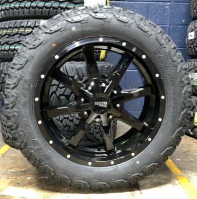 20x9 Moto Metal MO970 Black Wheels 2755520 32 AT Tires 5x5.5 Dodge Ram 1500 TPMS - Image 1 of 3