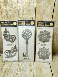 3 Vtg Decorcal Self Self Adhesive Stain Glass Gold Butterflies, Key & Squares - Picture 1 of 7