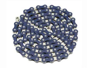 SINGLE SPEED BICYCLE CHAIN 1/2 X 1/8 X 112 LINKS BLUE /CHROME BMX BEACH CRUISER - Picture 1 of 1