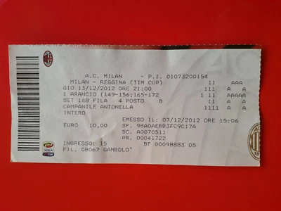 Biglietto Ottavi di finale Coppa Italia : Milan-Reggina 3-0 - 13/12/2012 - Immagine 1 di 2