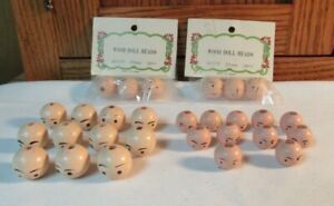 (29) Vintage Wooden Bead Doll Heads w/ Faces Crafts 14mm  & 20mm