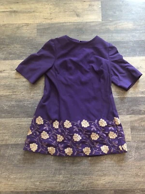 Vintage 1960s Purple and Pink Embroidered Flowers Edith Flagg Top/Tunic~Small - Image 1 of 4