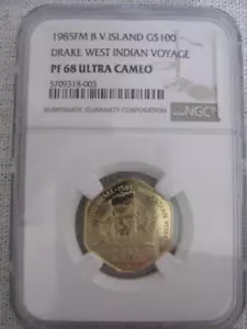 British Virgin Islands $100 gold Drake Voyage NGC PF 68 cameo Queen Elizabeth - Picture 1 of 3