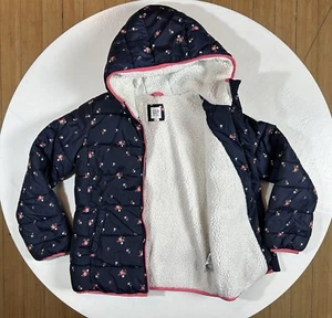 Gap Kids Puffer Coat Zip Jacket Floral Navy Blue Girls 2XL Sherpa Fleece Lined - Picture 1 of 10
