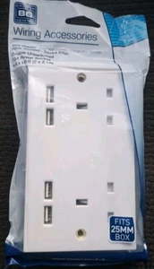 BG 924U44 BLANCO BORDE CUADRADO Doble Enchufe 4x Cargador USB 2 Velocidades - Imagen 1 de 1