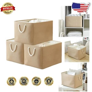 Elegant Beige Storage Bins - 3 Count for Decluttering and Home Organization - Picture 1 of 9