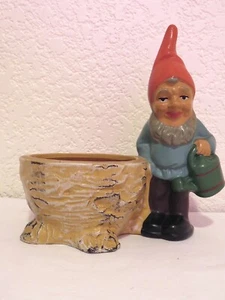 Antique German Terracotta Garden Gnome Round Planter 6 3/4” Height - Picture 1 of 9