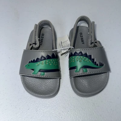 Old Navy Dinosaur Dino slides Sandals size 5/6 gray Summer Beach - Image 1 of 4