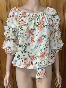 cece top blusa floreale in chiffon bianco piccolo - Foto 1 di 3