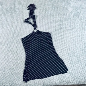Vintage Y2K schwarz/weiß gestreift Retro Neckholder lässig Tank Top Twenty One M - Bild 1 von 4