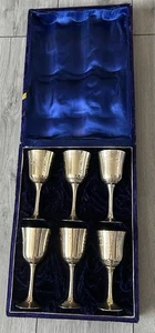 Boxed set of 6 x Brass drinking goblets In Velvet Box - Picture 1 of 9