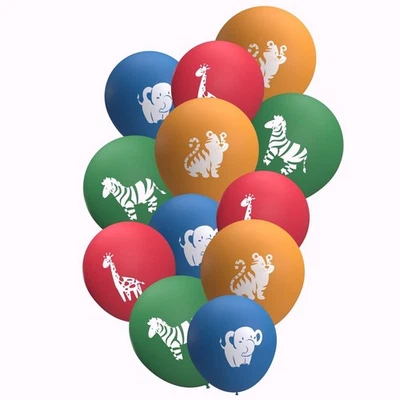 Safari Animal Balloons 12 Pack – Jungle Zoo Theme 12” Birthday Party Kids Decor - Image 1 of 4