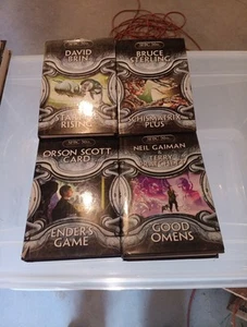 GB146 SFBC 50th Anniversary 4 Book Lot Enders Game Good Omen Schismatrix - Picture 1 of 3