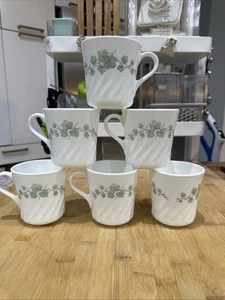 6 Vintage Corning Ware USA CALLAWAY Green Ivy Swirl Coffee Tea Cups Mugs Set/6* - Picture 1 of 19