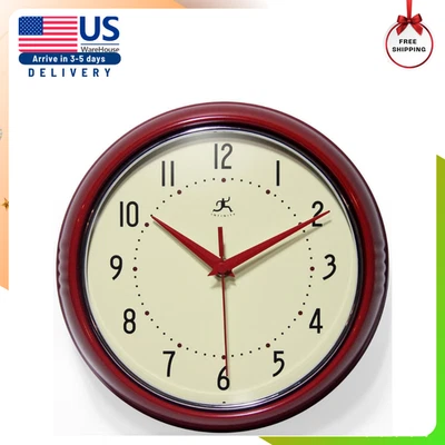 Infinity Instruments Retro Wall Clock Red Metal Quartz Movement Chrome Trim Ring - Image 1 of 4