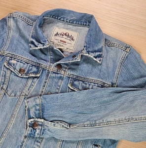 Abercrombie Fitch USA Youth Girls Denim Trucker Jacket Size L Heavyweight - Picture 1 of 10