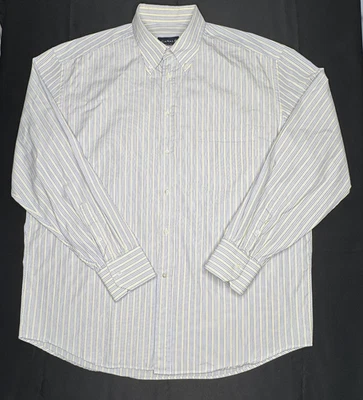 Canali платье рубашка мужская 17 3/4 45 синий желтый в полоску на пуговицах сделано в Италии - Изображение 1 из 4