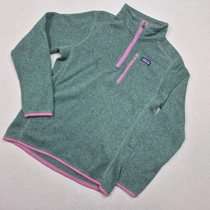 Patagonia Junior Fleece Pullover ¼ Zip Better Sweater Green/Pink Sz XL 14 NEW!!! - Picture 1 of 6