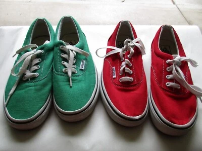 Vintage? Older Lot of 2 Vans Authentic Shoes Off The Wall  Red & Green Size 39 - Image 1 of 4