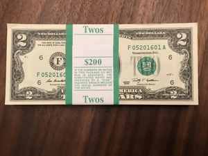 pack of 100 $2 bills 2009 uncirculated consecutive numbers - Picture 1 of 4