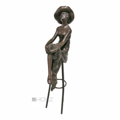 Bronze Figure Chiparus Art Deco Statue Lady On BAR Stool 29cm 960gr - Bild 1 von 3