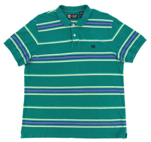 CHAPS Ralph Lauren Polo Shirt Mens XL Green Blue Striped Pique Knit Short Sleeve