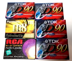 6 Blank Audio Cassette Tapes Mixed Lot TDK D 90 Min Panasonic Hi8 Pro RCA HiFi - Picture 1 of 5
