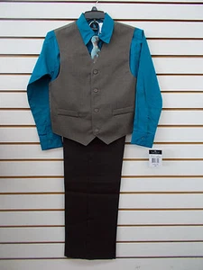 Infant & Boys Young Kings $65 Taupe 4PC. Vest Suit Sizes 3/6 Month & 6/9 Month - Picture 1 of 9