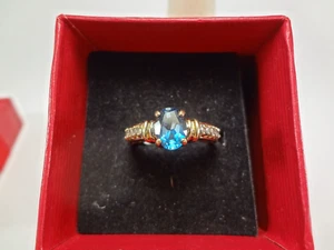 10K SOLID GOLD- LONDON BLUE TOPAZ AND DIAMOND RING - 3.14 GRAMS - SIZE 6.0 - E55 - Picture 1 of 11