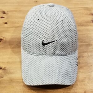 Nike Hat Cap Strap Back Mesh Lightweight Running Gray Black Swoosh Dri-Fit