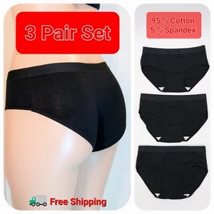 FEM Cotton Underwear for Women (3) Set Cotton Underwear Panty , Black - Picture 1 of 3