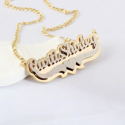Nombre Personalizado Dos Tonos Doble Chapado Collar Colgante Corazón Joyería Oro Plata Foto 1 de 4