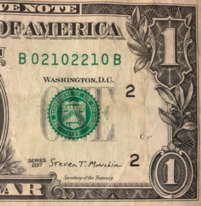 True Trinary  Repeater ☆ B 0210 2210 B ☆ One Dollar Bill Fancy Serial Number - Picture 1 of 6