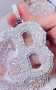 Colgante de plata de ley 925 real con letra "B" de moissanita de corte redondo de 5,00 quilates para hombre - Imagen 1 de 4