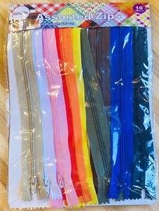 Bundle of 10 Zips Assorted Colours Nylon Autolock Zips Closed End 22.5cm - Picture 1 of 1