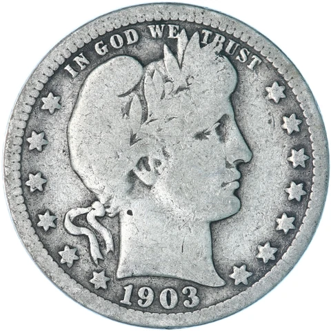 1903 (P) Barber Quarter 90% Silver Good GD See Pics A461 Cover