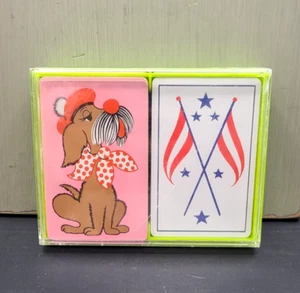 Vintage Hallmark Bridge Spielkarten in Box Kitschy Dog & Patriotic komplett - Bild 1 von 2