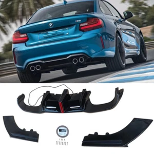 REAR BUMPER LIP FOR 2016-2021 BMW F87 M2 GLOSS BLACK W/LED LIGHT DIFFUSER WING - Picture 1 of 11