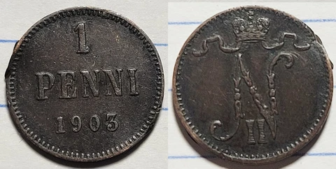 FINLAND - 1903 1 Penni Coin 'Large 3' KM13 Cover