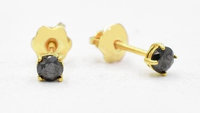 GENUINE BLACK DIAMOND STUD EARRINGS 14k SOLID GOLD -Free Appraisal-Screw back - Image 1 of 4