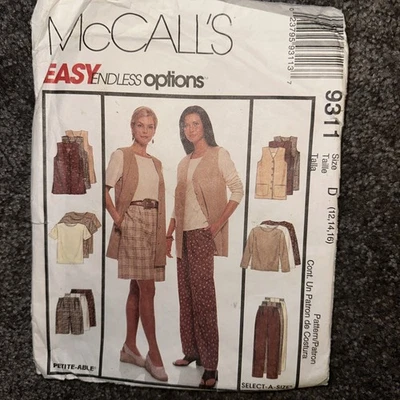 McCall’s 9311 Misses Vest Top Pants Shorts Sz 12 14 16 Uncut Petite-able C.1998 - Image 1 of 4