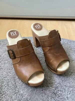 Fly London Sandale Clogs Plateau High Heels Braun Leder Gr 38 - Bild 1 von 4