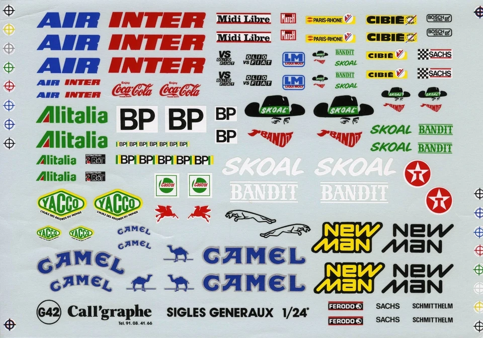 GENERIC PLATE  ALITALIA/ NEW MAN/ YACCO/CAMEL/SKOAL BANDIT / Starter DECALS 1/24 - Immagine 1 di 1